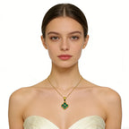 Green 4-leaf clover pendant necklace with 24K gold finish, crafted for lucky jewelry by Nova Mart.