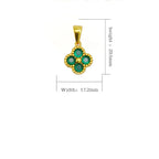 Gold 24K green four-leaf clover necklace with lucky pendant, crafted jewelry by Nova Mart, close-up of pendant on chain.