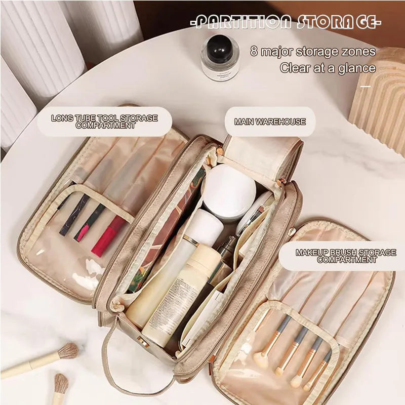 Hanging travel toiletry bag with waterproof leather, compact and organized for toiletries, by Nova Mart.