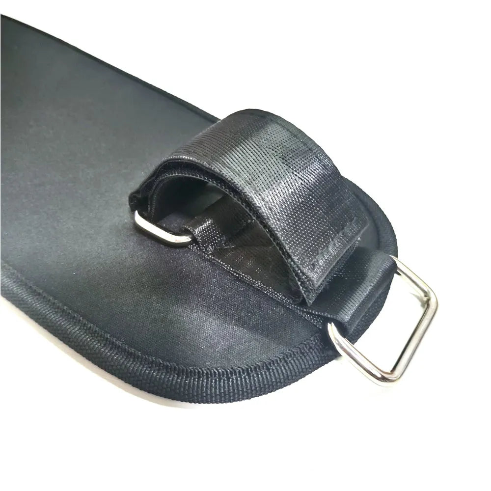 Nova Mart hip thrust belt and dumbbell waist strap for gym and home workouts, shown in black with adjustable strap.