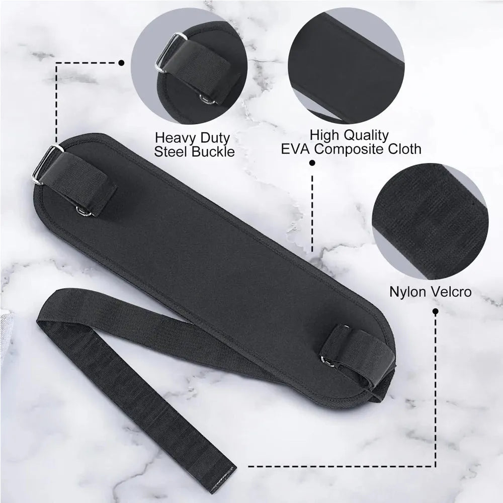 Nova Mart hip thrust belt with dumbbell waist strap for gym and home workouts, providing support during strength training exercises.