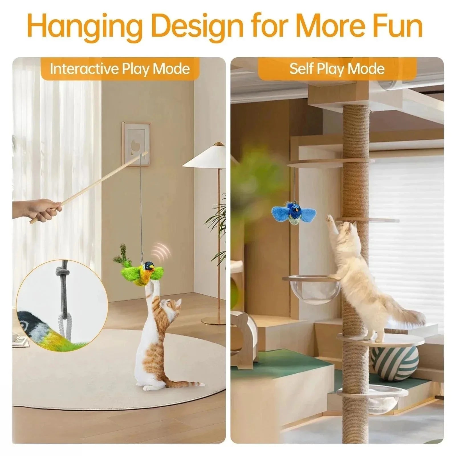 Interactive Chirping Bird Cat Toy – Feather - Image 3