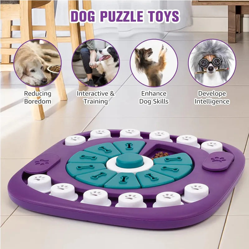 Nova Mart interactive dog puzzle toy for treat enrichment, designed for all dog sizes, encouraging mental stimulation and fun.