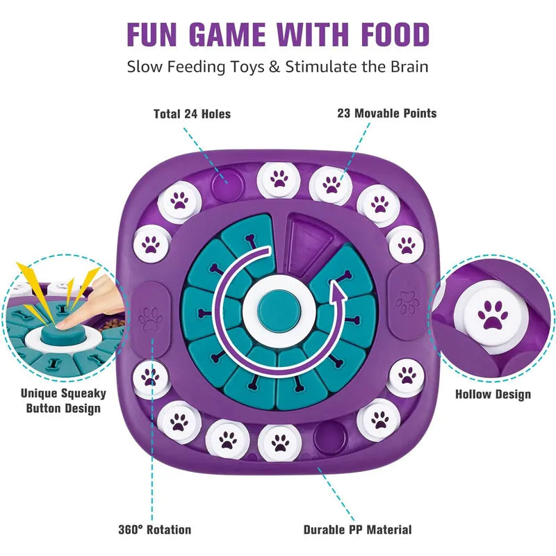 Interactive dog puzzle toy by Nova Mart designed for treat enrichment, suitable for dogs of all sizes.