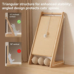 Large vertical sisal cat scratcher with hanging balls from Nova Mart, designed for cats to scratch and play comfortably.