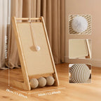 Large vertical sisal cat scratcher with attached balls for play and scratching, designed for cats by Nova Mart.