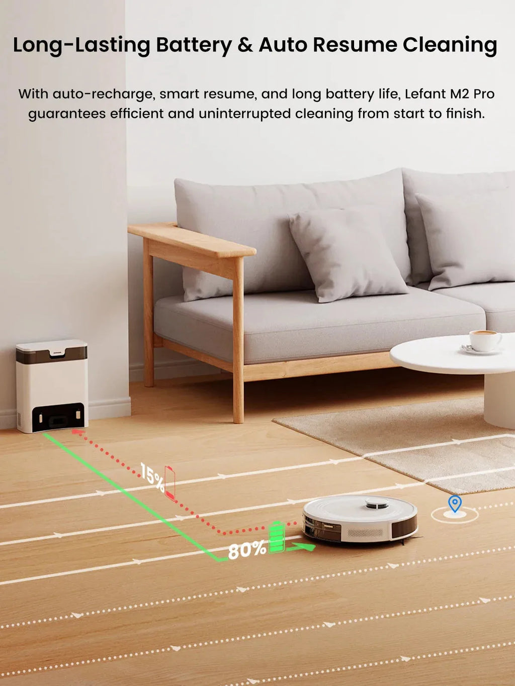 Nova Mart Lefant M2 Pro robot vacuum and mop with 5500Pa LiDAR, compact design, and smart navigation for efficient cleaning.