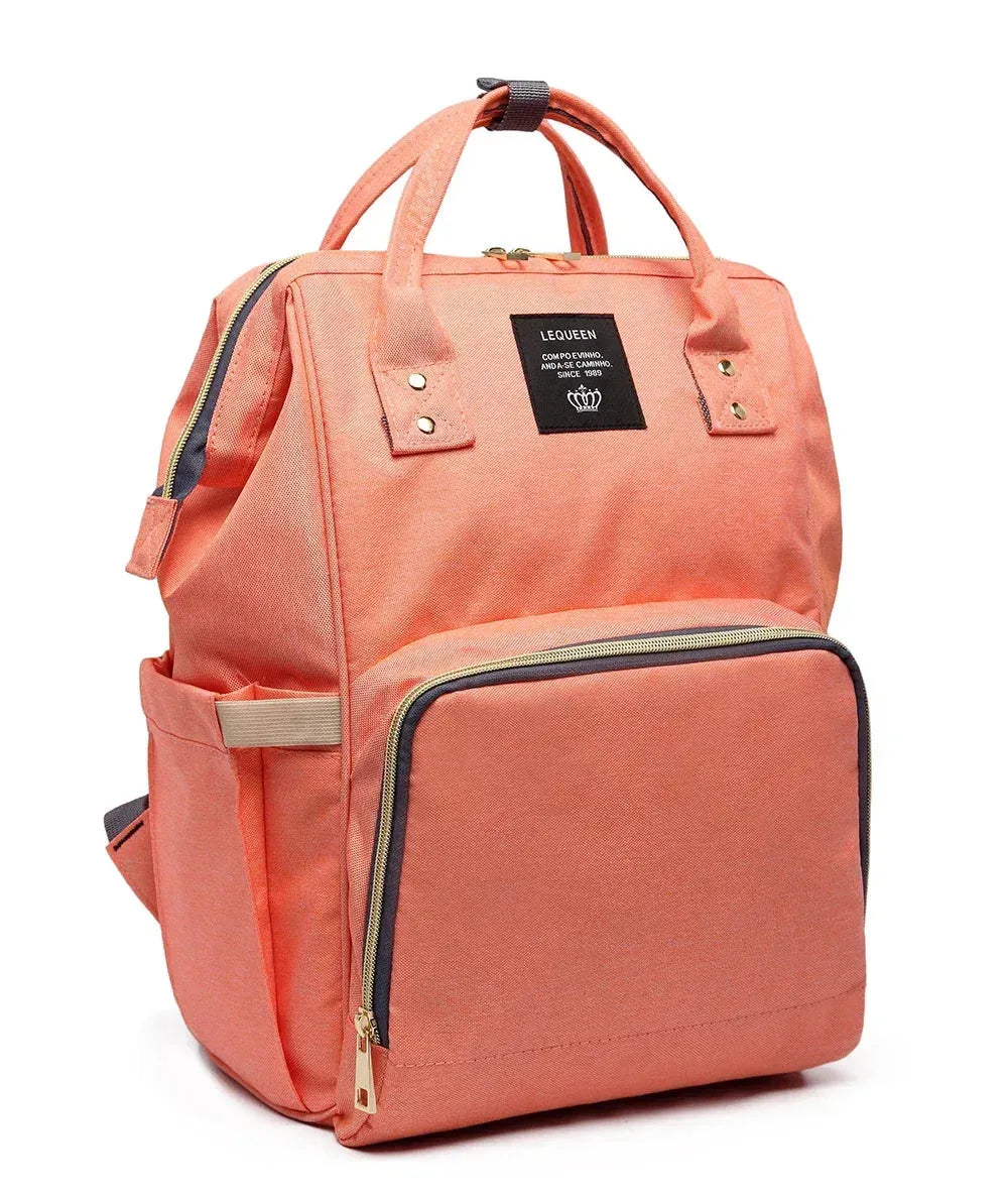 Large capacity Lequeen mummy diaper bag backpack by Nova Mart with multiple compartments for travel and baby essentials.
