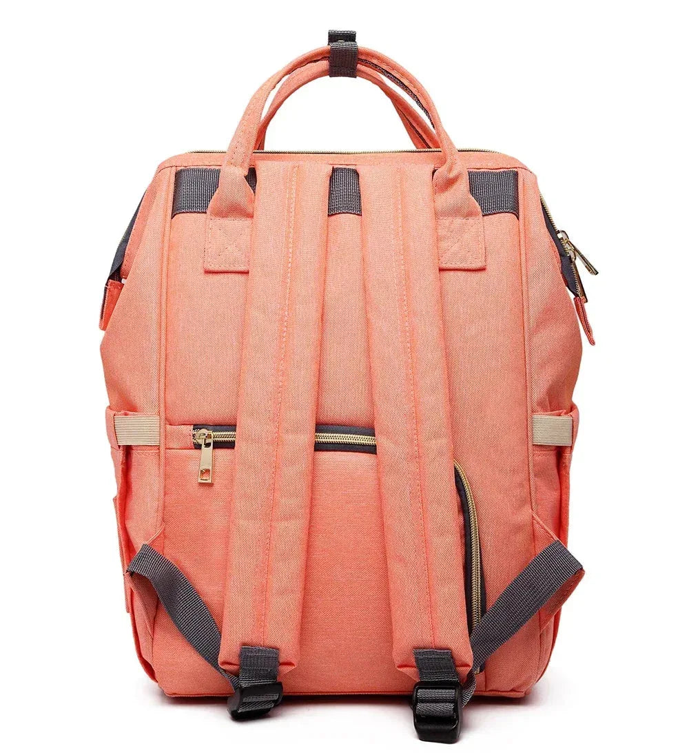 Large capacity Lequeen mummy diaper bag backpack by Nova Mart, featuring multiple compartments for travel and baby essentials.