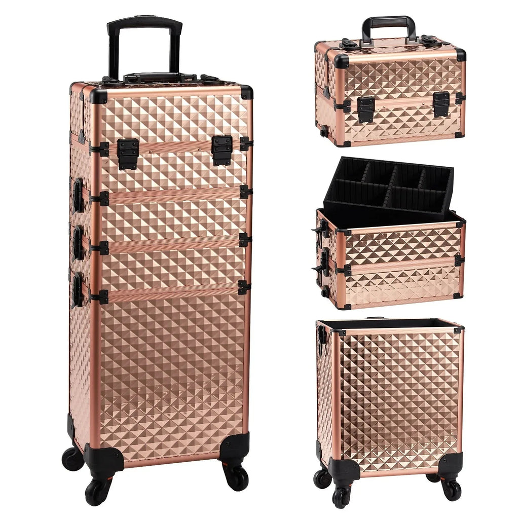 Maxulene 4-in-1 detachable makeup trolley case with wheels by Nova Mart, featuring multiple compartments and a sturdy handle.