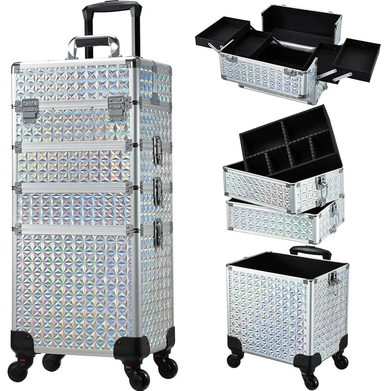 Maxulene 4-in-1 detachable makeup trolley case with wheels from Nova Mart, featuring multiple compartments and a sturdy handle.