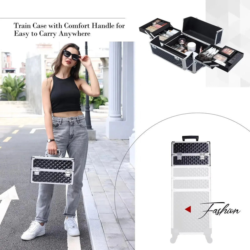 Maxulene 4-in-1 detachable makeup trolley case with wheels by Nova Mart, featuring multiple compartments and a sturdy handle.