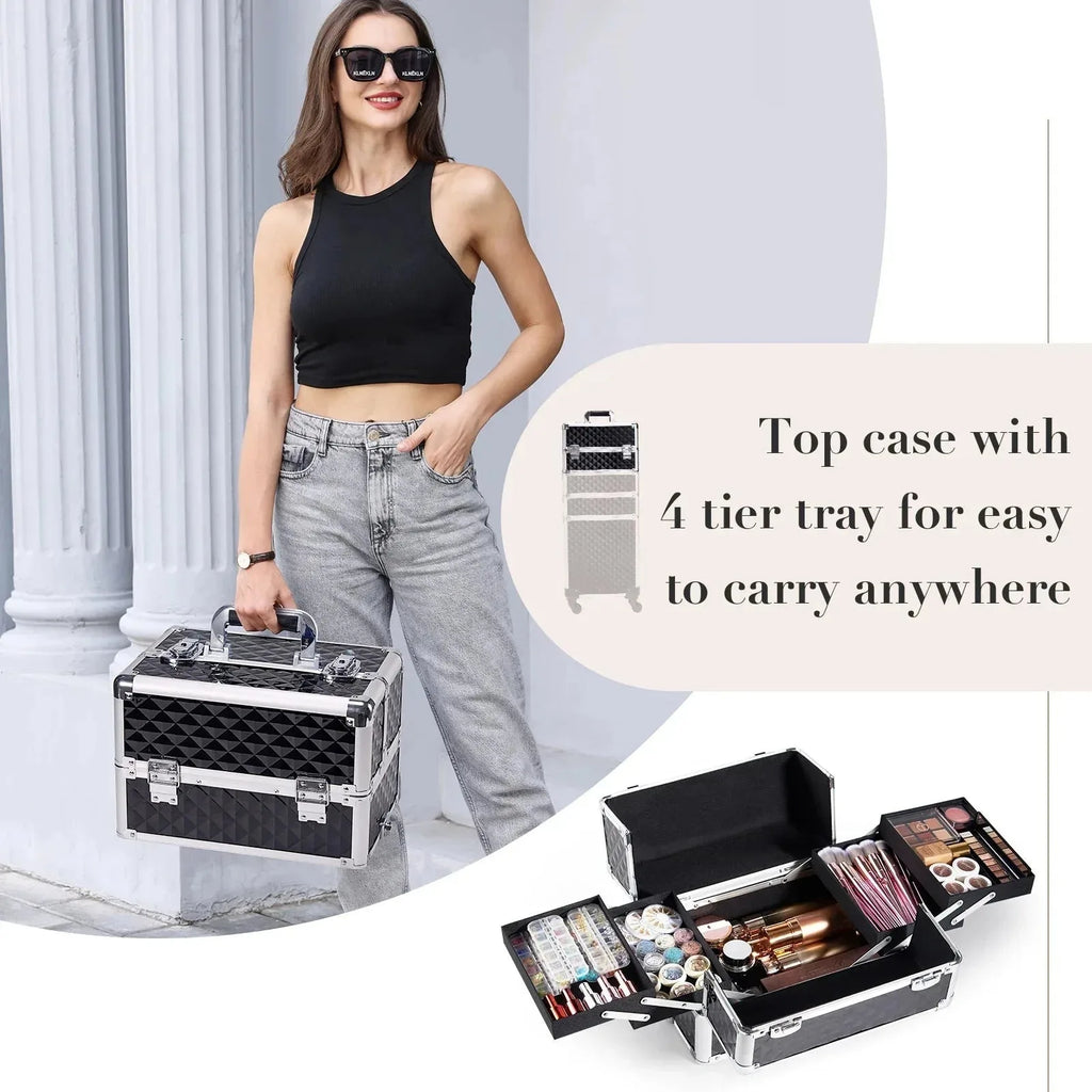 Maxulene 4-in-1 detachable makeup trolley case with wheels by Nova Mart, featuring multiple compartments and sturdy construction.