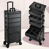 Maxulene rolling makeup train case with wheels and lock, durable Nova Mart makeup case with organized compartments and secure closure.