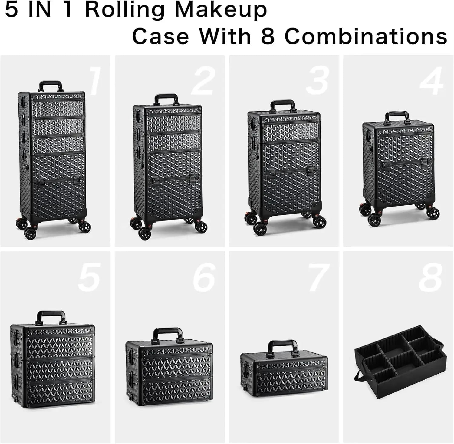 Nova Mart Maxulene rolling makeup train case with wheels and lock, compact storage for cosmetics and beauty tools.
