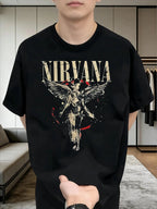 Men's oversized Angel Nirvana graphic T-shirt by Nova Mart featuring a crew neck and artistic angel design.