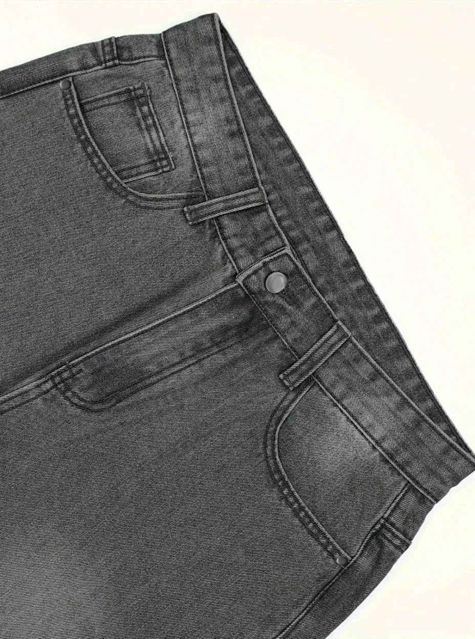 Men's casual jeans with anime star patch and pockets by Nova Mart, featuring a comfortable fit and stylish design.