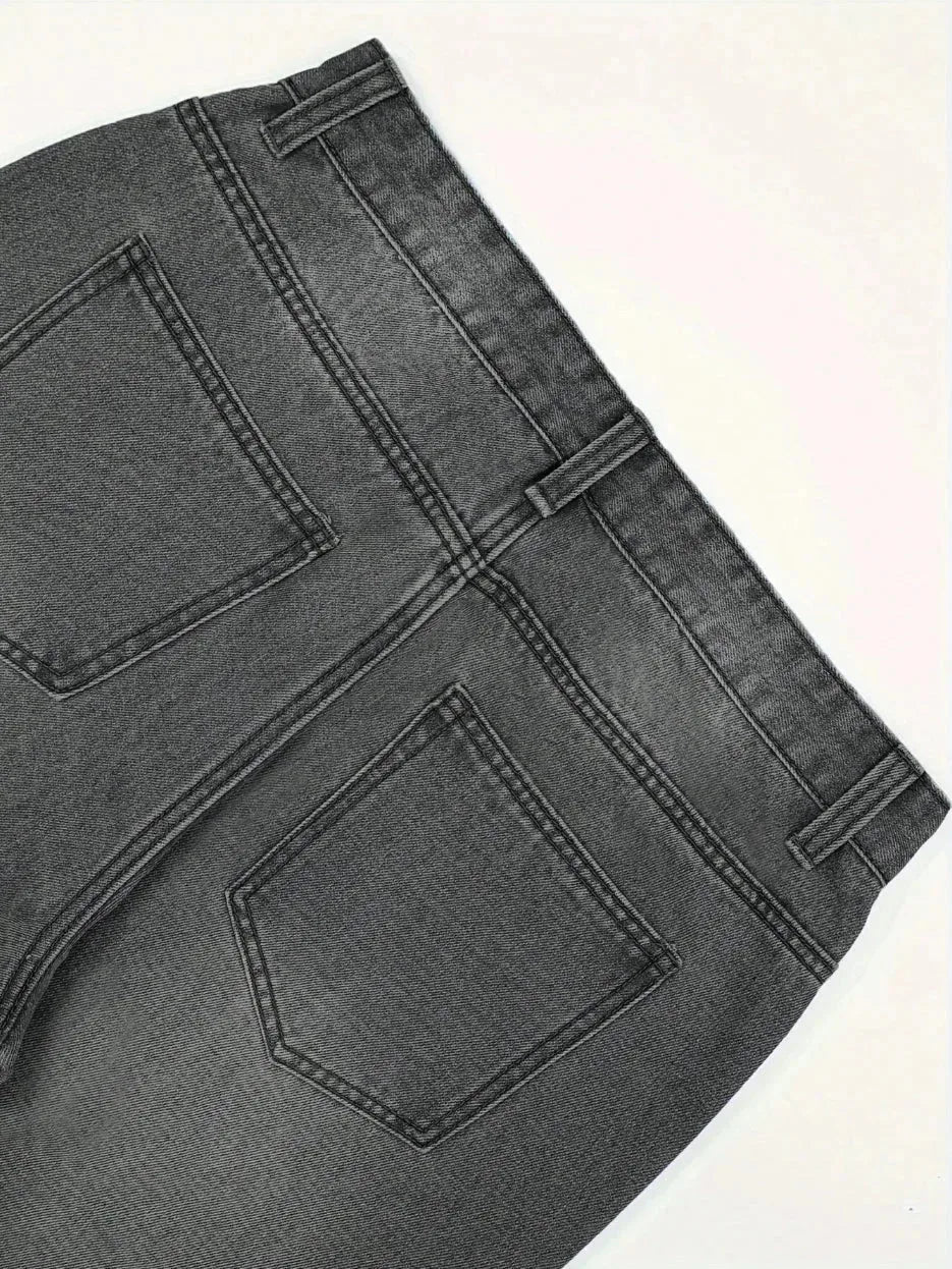 Men's casual jeans by Nova Mart with anime star patch, featuring front pockets and a relaxed fit in a denim style.