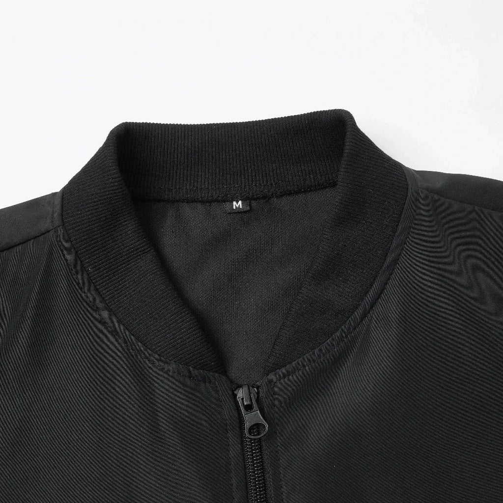 Men's loose solid color jacket with baseball collar by Nova Mart, shown in a stylish, casual design.
