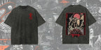 Men's Berserk anime graphic T-shirt in washed oversized streetwear style, featuring bold character print and casual fit.