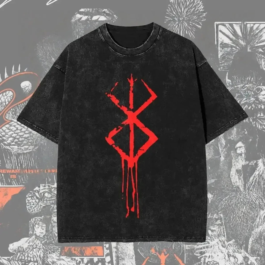 Men's Berserk anime graphic T-shirt by Nova Mart, oversized streetwear style featuring detailed Berserk character print.