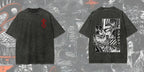 Men's Berserk anime graphic T-shirt by Nova Mart featuring a washed, oversized streetwear style with bold anime artwork.