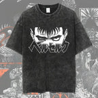 Men's Berserk anime graphic T-shirt by Nova Mart, oversized streetwear style with washed finish, featuring bold anime character print.