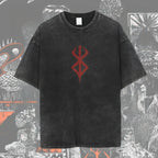 Men's Berserk anime graphic T-shirt by Nova Mart, washed oversized streetwear style with bold anime character print.