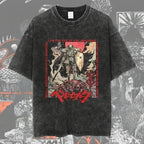 Men's Berserk anime graphic t-shirt by Nova Mart featuring a washed, oversized streetwear style with bold anime artwork.