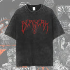 Men's Berserk anime graphic T-shirt by Nova Mart featuring an oversized washed streetwear style with bold anime artwork.