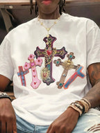 Men's vintage streetwear T-shirt featuring a Cross Jesus graphic, crew neck design by Nova Mart in men's fashion style.