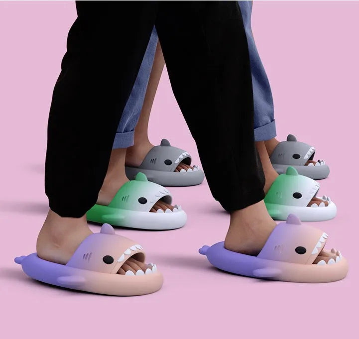 Men's gradient shark slippers from Nova Mart, non-slip bathroom shoes with a fun shark design and comfortable slip-on style.