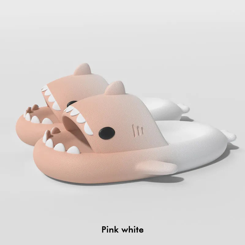 Men's gradient shark slippers by Nova Mart, non-slip bathroom shoes with a colorful shark design on soft, comfortable footwear.