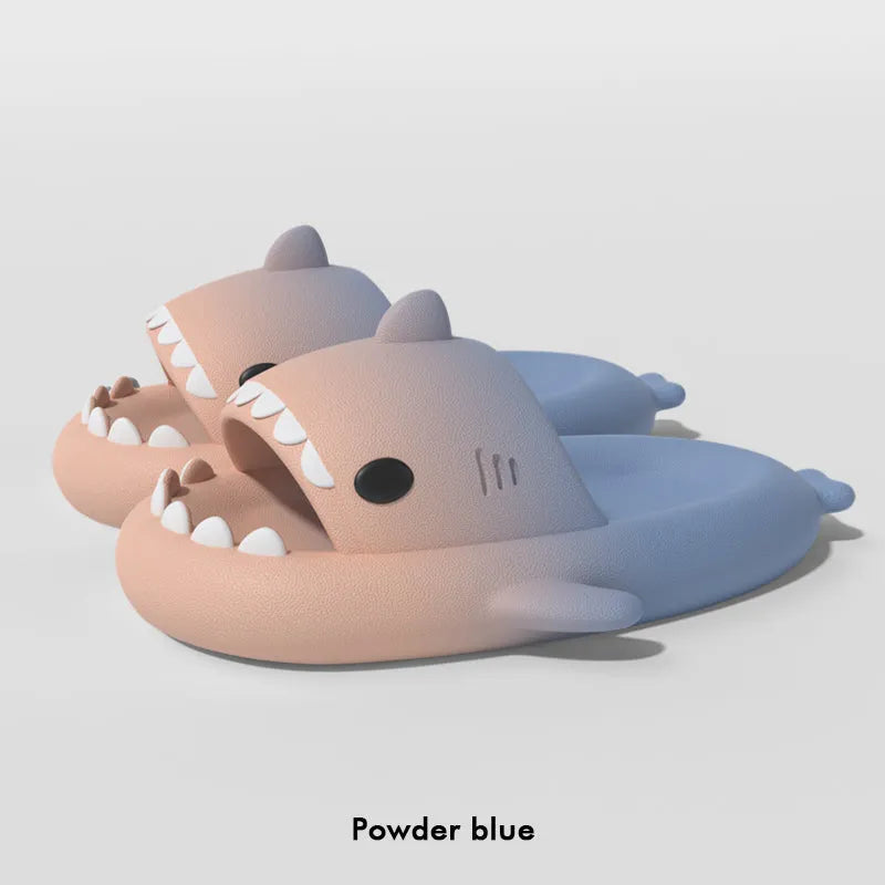 Men's gradient shark slippers by Nova Mart featuring non-slip bathroom shoes with colorful shark design and comfortable sole.