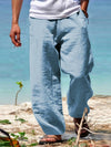 Men's linen blend pants with elastic waist and relaxed fit, casual beachwear by Nova Mart, shown in light fabric and comfortable style.