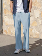 Men's linen blend pants with elastic waist and relaxed fit, ideal for beach casual wear by Nova Mart.