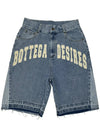 Men's loose denim shorts with retro letter print and street style design by Nova Mart, shown in a casual fashion image.