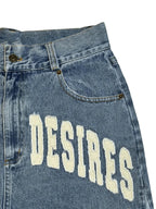 Men's loose denim shorts with retro letter print and street style design, casual men's fashion by Nova Mart.