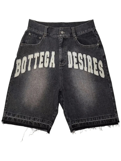 Men's Loose Denim Shorts – Retro Letter