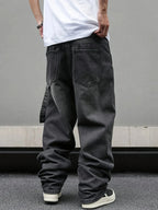 Men's Nova Mart micro flared wide leg jeans with loose straight fit and pleated denim, showcasing the relaxed, stylish design.