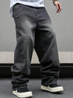 Men's micro flared wide leg jeans by Nova Mart with loose straight fit and pleated denim, shown in a stylish front view.