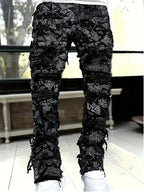 Men's Straight-Leg Jacquard Denim Jeans by Nova Mart, showcasing detailed pattern and classic fit in streetwear style.
