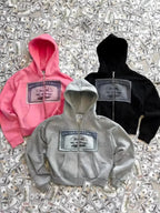 Men's vintage grey Y2K zip-up hoodie by Nova Mart, featuring hip-hop street style and casual fashion details.