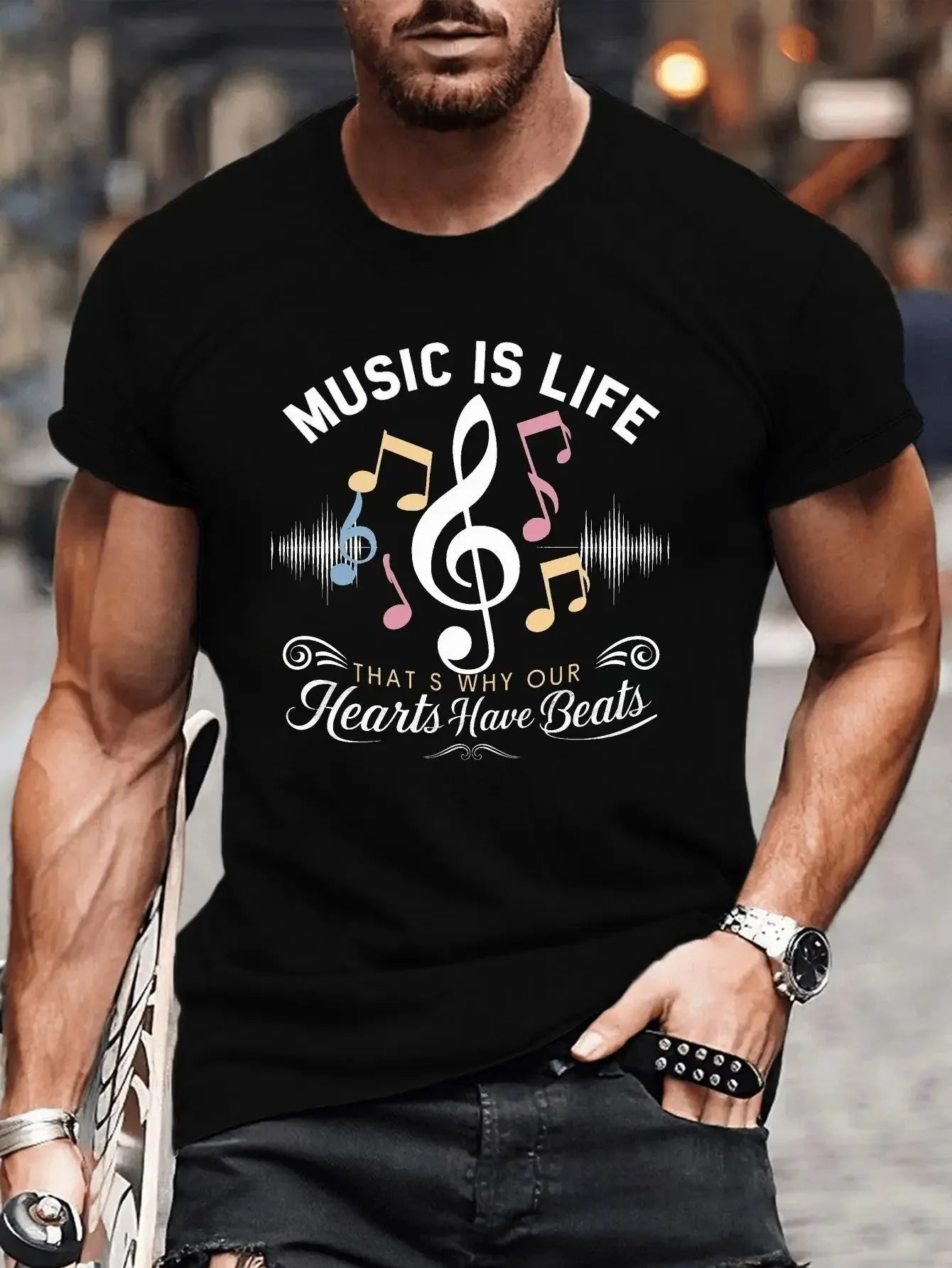 Men's Y2K street T-shirt by Nova Mart featuring retro letter print and pure cotton fabric, casual men's fashion top.