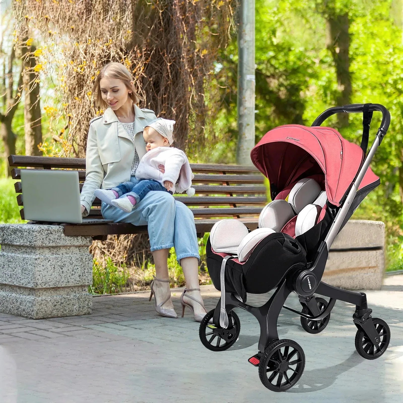 Multi-functional baby stroller with adjustable backrest