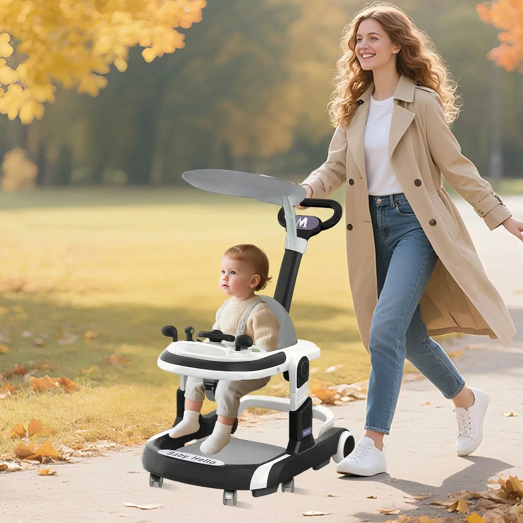 Nova Mart multifunctional baby walker with sunshade, comfortable seat, and built-in music for engaging play and mobility.