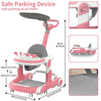 Baby walker with sunshade, seat, and music features by Nova Mart, showing the colorful walker with safety straps and interactive toys.