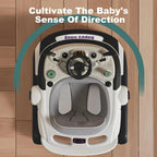 Nova Mart multifunctional baby walker with sunshade, seat, and music features, showing the colorful walker with safety straps.