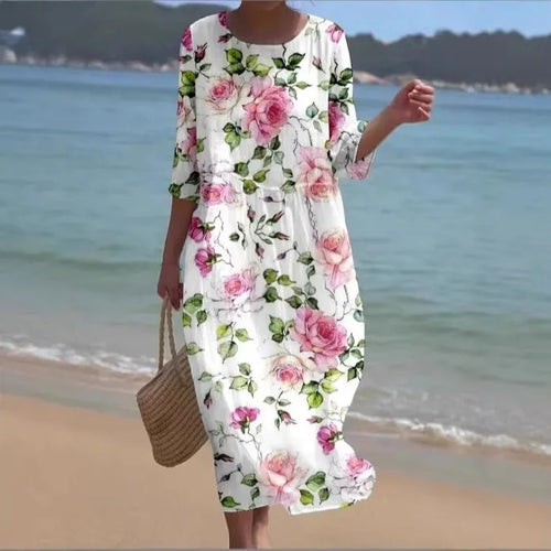 Floral Art Print Casual Resort Dress – Vibrant Print S-5XL