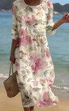 Floral art print casual resort dress by Nova Mart featuring a lightweight, flowy design perfect for warm weather.